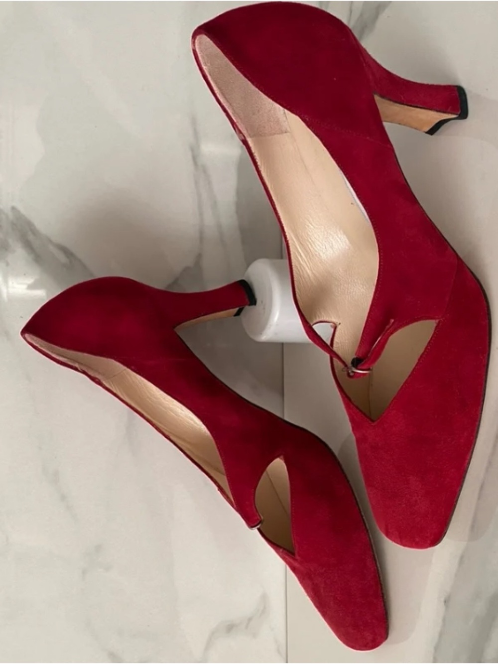 Anne Klein Vintage Garnet Mary Jane we Suede Pumps Squared Chic Cocktail Event 8